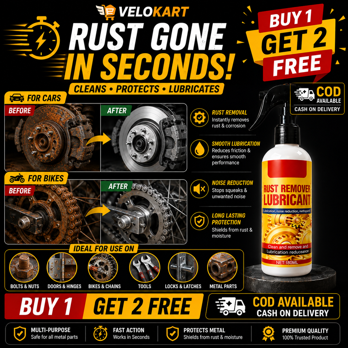 Velokart RustX™ – Powerful Rust Remover Spray | BUY 1 GET 2 FREE