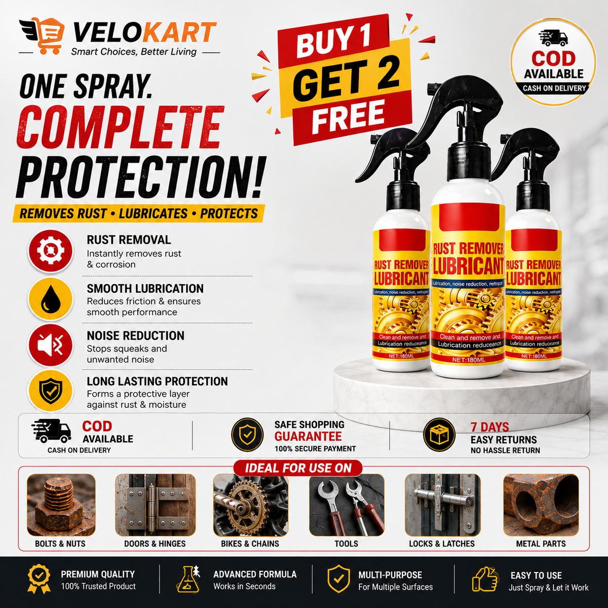 Velokart RustX™ – Powerful Rust Remover Spray | BUY 1 GET 2 FREE
