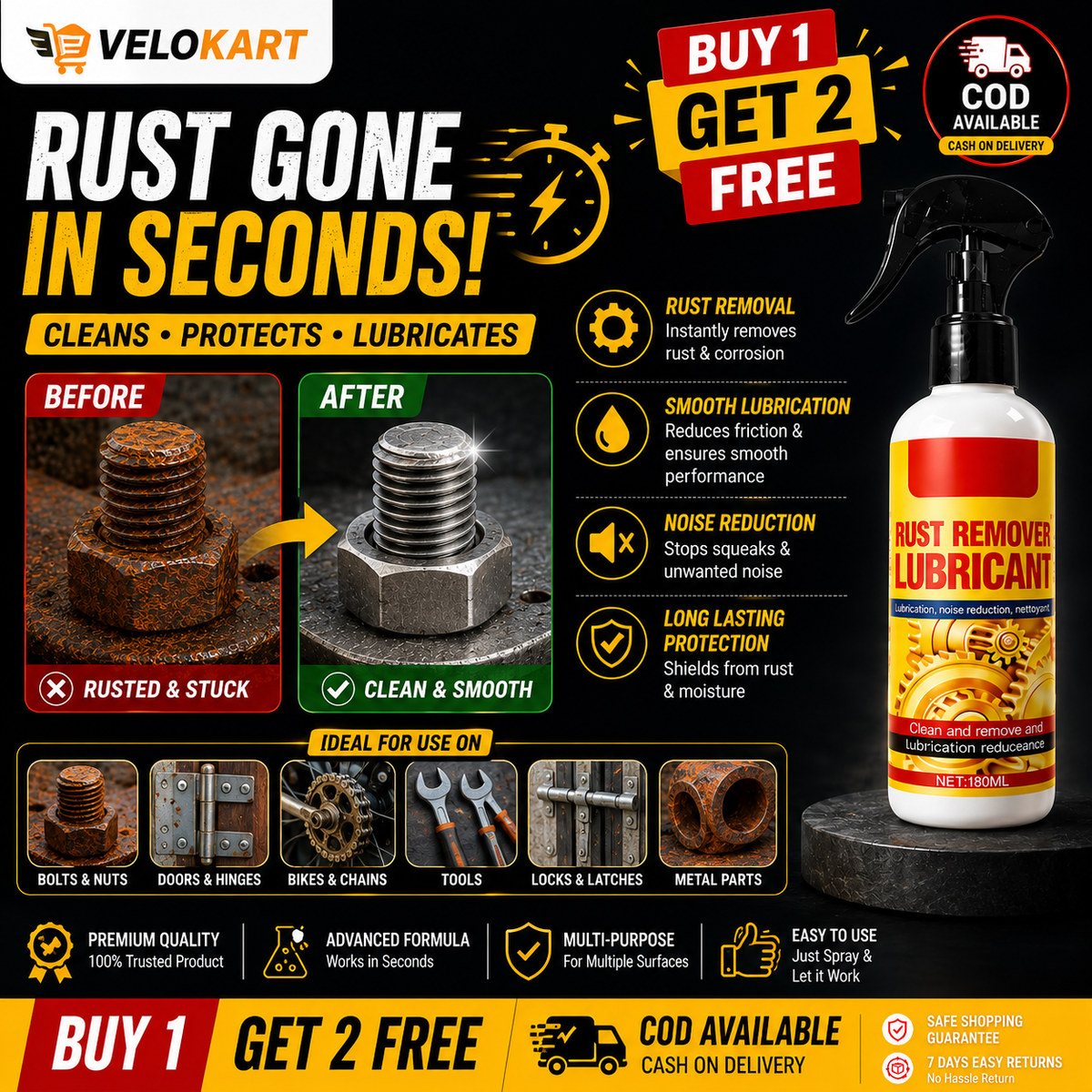 Velokart RustX™ – Powerful Rust Remover Spray | BUY 1 GET 2 FREE
